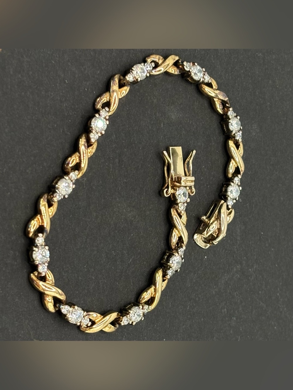 Ross Simons 925 Silver Two Tone Gold CZ X O Tennis Link Chain Bracelet 7.5 Inch - Picture 2 of 8